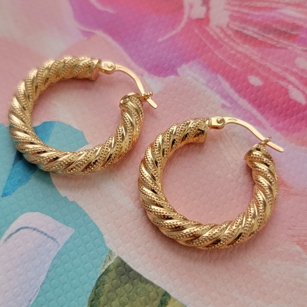 Real 18k pure gold hoop earring